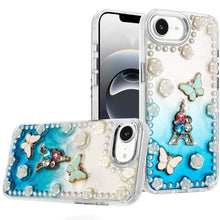 For iPhone 16e Case Floral and Faux Pearl Trim with 3D Charms + Tempered Glass