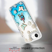 For iPhone 16e Case Floral and Faux Pearl Trim with 3D Charms + Tempered Glass