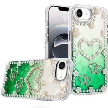 For iPhone 16e Case Floral and Faux Pearl Trim with 3D Charms + Tempered Glass