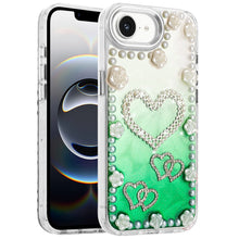 For iPhone 16e Case Floral and Faux Pearl Trim with 3D Charms + Tempered Glass