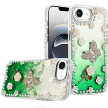 For iPhone 16e Case Floral and Faux Pearl Trim with 3D Charms + Tempered Glass
