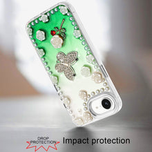 For iPhone 16e Case Floral and Faux Pearl Trim with 3D Charms + Tempered Glass