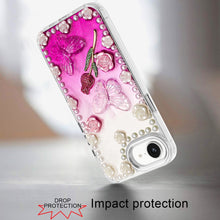 For iPhone 16e Case Floral and Faux Pearl Trim with 3D Charms + Tempered Glass