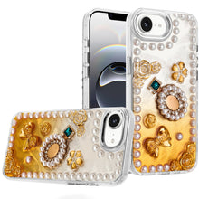 For iPhone 16e Case Floral and Faux Pearl Trim with 3D Charms + Tempered Glass