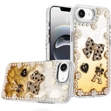 For iPhone 16e Case Floral and Faux Pearl Trim with 3D Charms + Tempered Glass