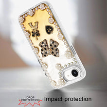 For iPhone 16e Case Floral and Faux Pearl Trim with 3D Charms + Tempered Glass