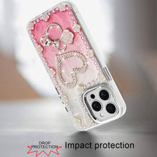 For iPhone 13 Pro Max Case Floral and Faux Pearl Trim with 3D Charms Bling Cover