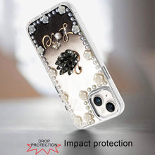 For iPhone 13/14 Case Floral and Faux Pearl Trim w/ 3D Charms + Tempered Glass