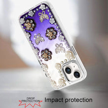 For iPhone 13/14 Case Floral and Faux Pearl Trim w/ 3D Charms + Tempered Glass
