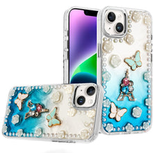 For iPhone 13/14 Case Floral and Faux Pearl Trim w/ 3D Charms + Tempered Glass