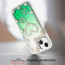 For iPhone 13/14 Case Floral and Faux Pearl Trim w/ 3D Charms + Tempered Glass