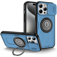 For iPhone 15 Pro Max Case Sliding Lens Cover Metal Ring Stand +2 Tempered Glass