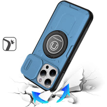 For iPhone 15 Pro Max Case Sliding Lens Cover Metal Ring Stand +2 Tempered Glass
