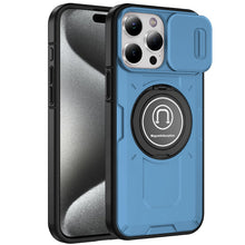 For iPhone 15 Pro Max Case Sliding Lens Cover Metal Ring Stand +2 Tempered Glass