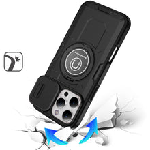 For iPhone 16 PRO MAX Case Sliding Lens Cover Metal Ring Stand + Tempered Glass
