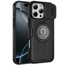 For iPhone 16 PRO MAX Case Sliding Lens Cover Metal Ring Stand + Tempered Glass