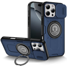 For iPhone 16 PRO MAX Case Sliding Lens Cover Metal Ring Stand + Tempered Glass