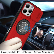 For iPhone 16 PRO MAX Case Sliding Lens Cover Metal Ring Stand + Tempered Glass