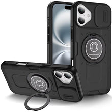 For iPhone 16 Plus 6.7in Case Sliding Lens Cover Metal Stand + Tempered Glass