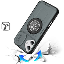 For iPhone 16 Plus 6.7in Case Sliding Lens Cover Metal Stand + Tempered Glass