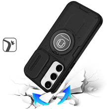 For Samsung S25+/S24+ Case Sliding Lens Cover Metal Ring Stand + Tempered Glass