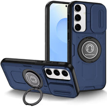 For Samsung S25+/S24+ Case Sliding Lens Cover Metal Ring Stand + Tempered Glass