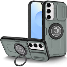 For Samsung S25+/S24+ Case Sliding Lens Cover Metal Ring Stand + Tempered Glass