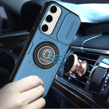 For Samsung S25+/S24+ Case Sliding Lens Cover Metal Ring Stand + Tempered Glass