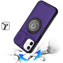 For iPhone 11 6.1 in. Case Sliding Lens Cover Metal Ring Stand + Tempered Glass