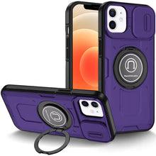 For iPhone 12/12 Pro Case Sliding Lens Cover Metal Ring Stand + Tempered Glass