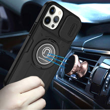 For iPhone 12 Pro Max Case Sliding Lens Cover Metal Ring Stand + Tempered Glass