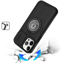For iPhone 12 Pro Max Case Sliding Lens Cover Metal Ring Stand + Tempered Glass