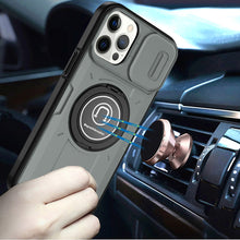 For iPhone 12 Pro Max Case Sliding Lens Cover Metal Ring Stand + Tempered Glass