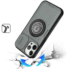 For iPhone 12 Pro Max Case Sliding Lens Cover Metal Ring Stand + Tempered Glass