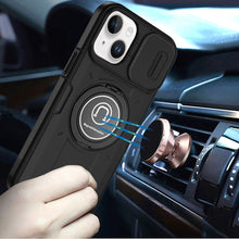 For iPhone 15 Case Sliding Camera Lens Cover Metal Ring Stand + 2 Tempered Glass