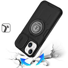 For iPhone 15 Case Sliding Camera Lens Cover Metal Ring Stand + 2 Tempered Glass