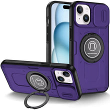 For iPhone 15 Case Sliding Camera Lens Cover Metal Ring Stand + 2 Tempered Glass