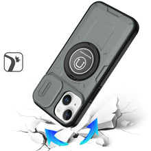For iPhone 15 Case Sliding Camera Lens Cover Metal Ring Stand + 2 Tempered Glass