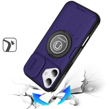 For iPhone 16 6.1inch Case Sliding Lens Cover Metal Ring Stand + Tempered Glass