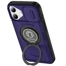 For iPhone 16 6.1inch Case Sliding Lens Cover Metal Ring Stand + Tempered Glass