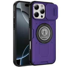 For iPhone 16 Pro 6.3in Case Sliding Lens Cover Metal Ring Stand +Tempered Glass