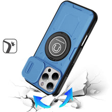 For iPhone 16 Pro 6.3in Case Sliding Lens Cover Metal Ring Stand +Tempered Glass