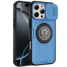 For iPhone 16 Pro 6.3in Case Sliding Lens Cover Metal Ring Stand +Tempered Glass