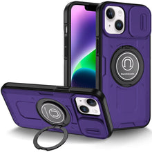 For iPhone 13/14 Case Sliding Lens Cover with Metal Ring Stand + Tempered Glass