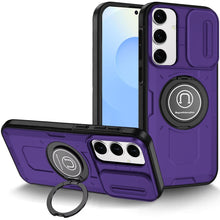 For Samsung S25/S24 Case Sliding Lens Cover Metal Ring Stand + Tempered Glass