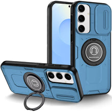 For Samsung S25/S24 Case Sliding Lens Cover Metal Ring Stand + Tempered Glass