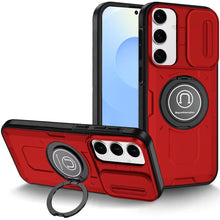 For Samsung S25/S24 Case Sliding Lens Cover Metal Ring Stand + Tempered Glass