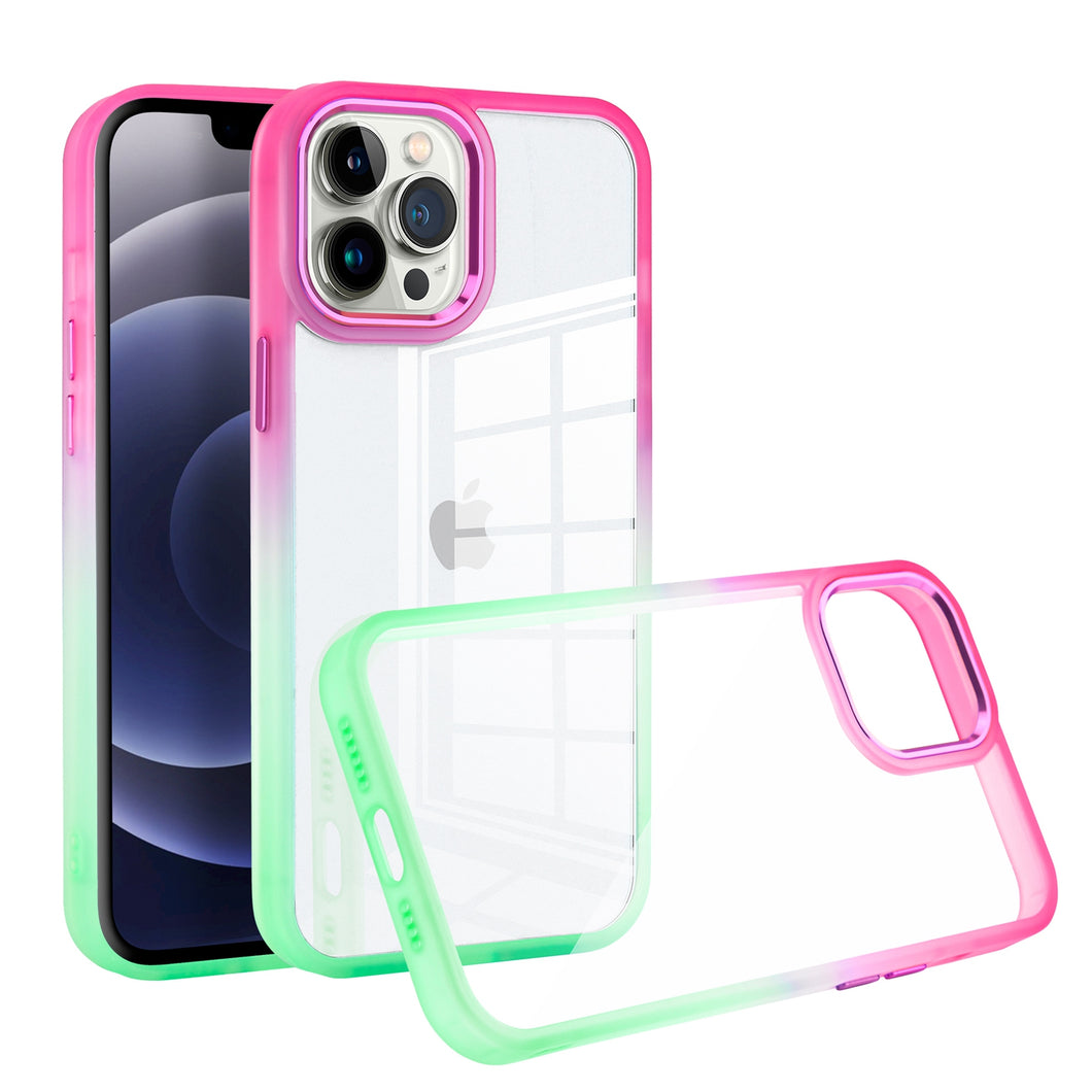 For iPhone 14 PRO Case Color Fading Gradient Two Tone Frame Hybrid Phone Cover