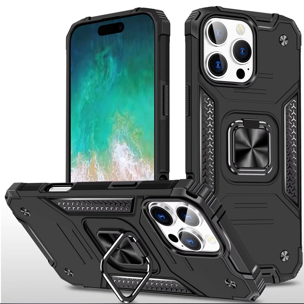 For iPhone 16 PRO MAX Case Rugged Magnetic Stand Shockproof + Tempered Glass