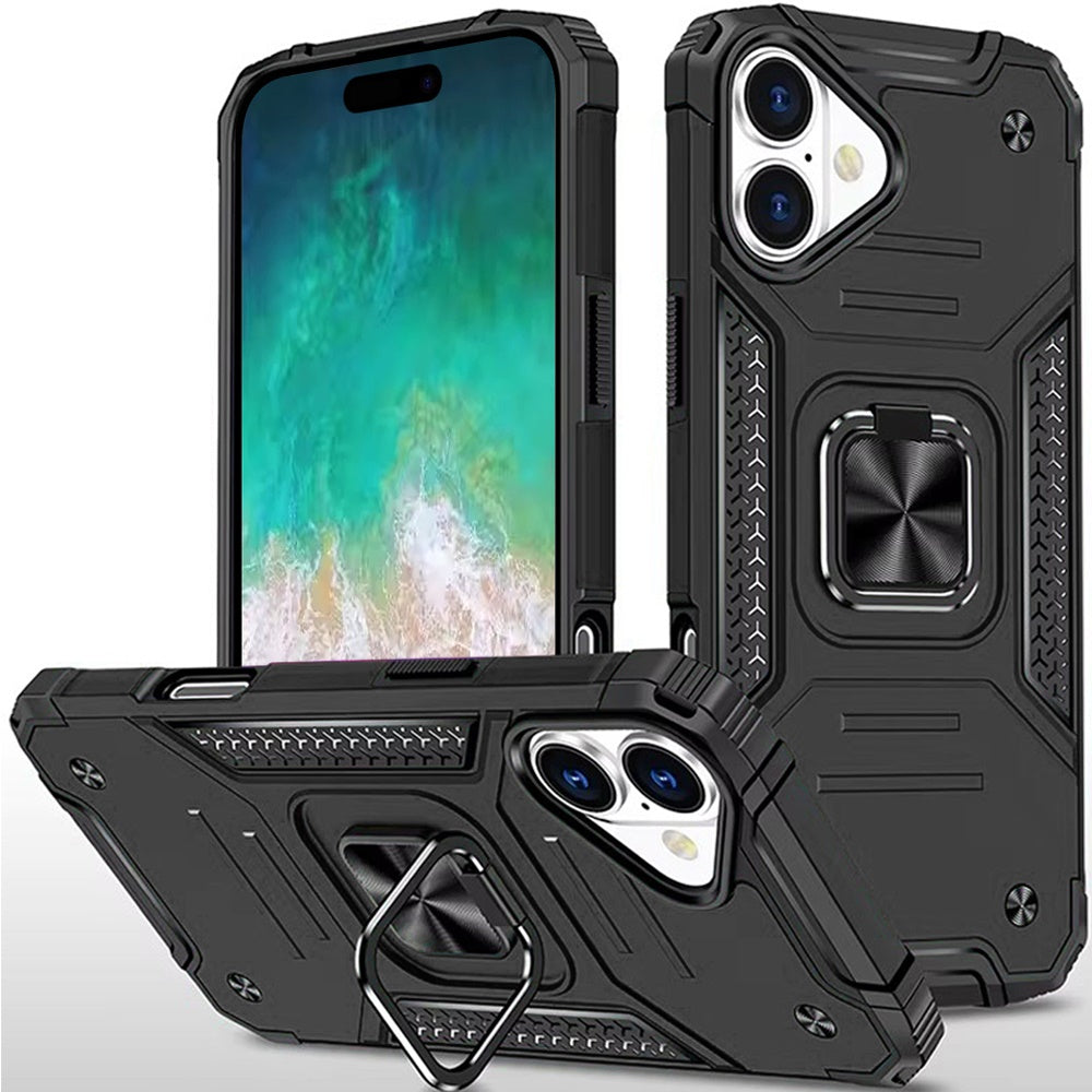 For iPhone 16 Plus 6.7in Case Rugged Magnetic Stand Shockproof + Tempered Glass